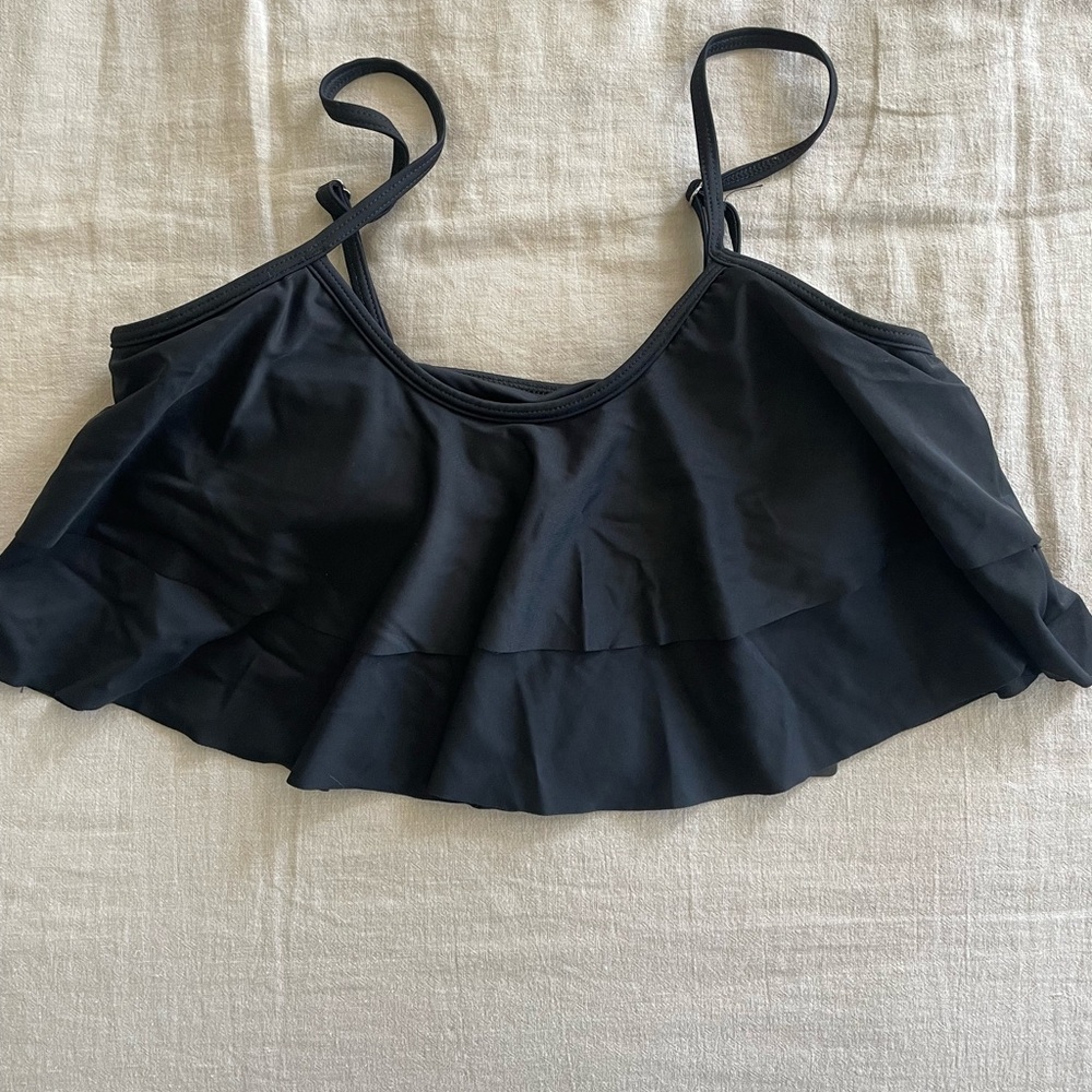 Black Ruffled Women's Swim Top